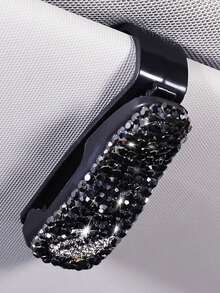 2pcs Black Acrylic Rhinestone Sunglasses Holder Clip For Car Sun Visor - Black - View 2