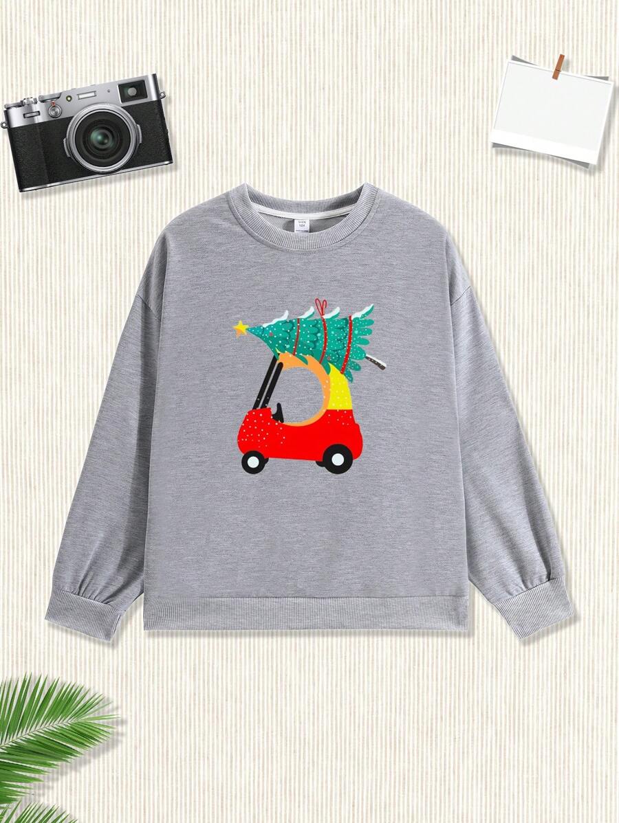 Boys' Fashionable Printed Sweatershirt Witrh Round Neckline For Casual And Streetwear Outfits, Autumn And Winter