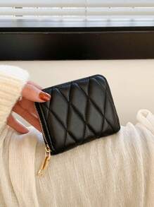 1pc Solid Color Stitched Design Short Zipper Wallet For Daily Use Date Present Card Holder Wallet Business Card Holder Credit Card Holder Women For Women Wallet Mini Wallet Purse Wallet Card Wallet