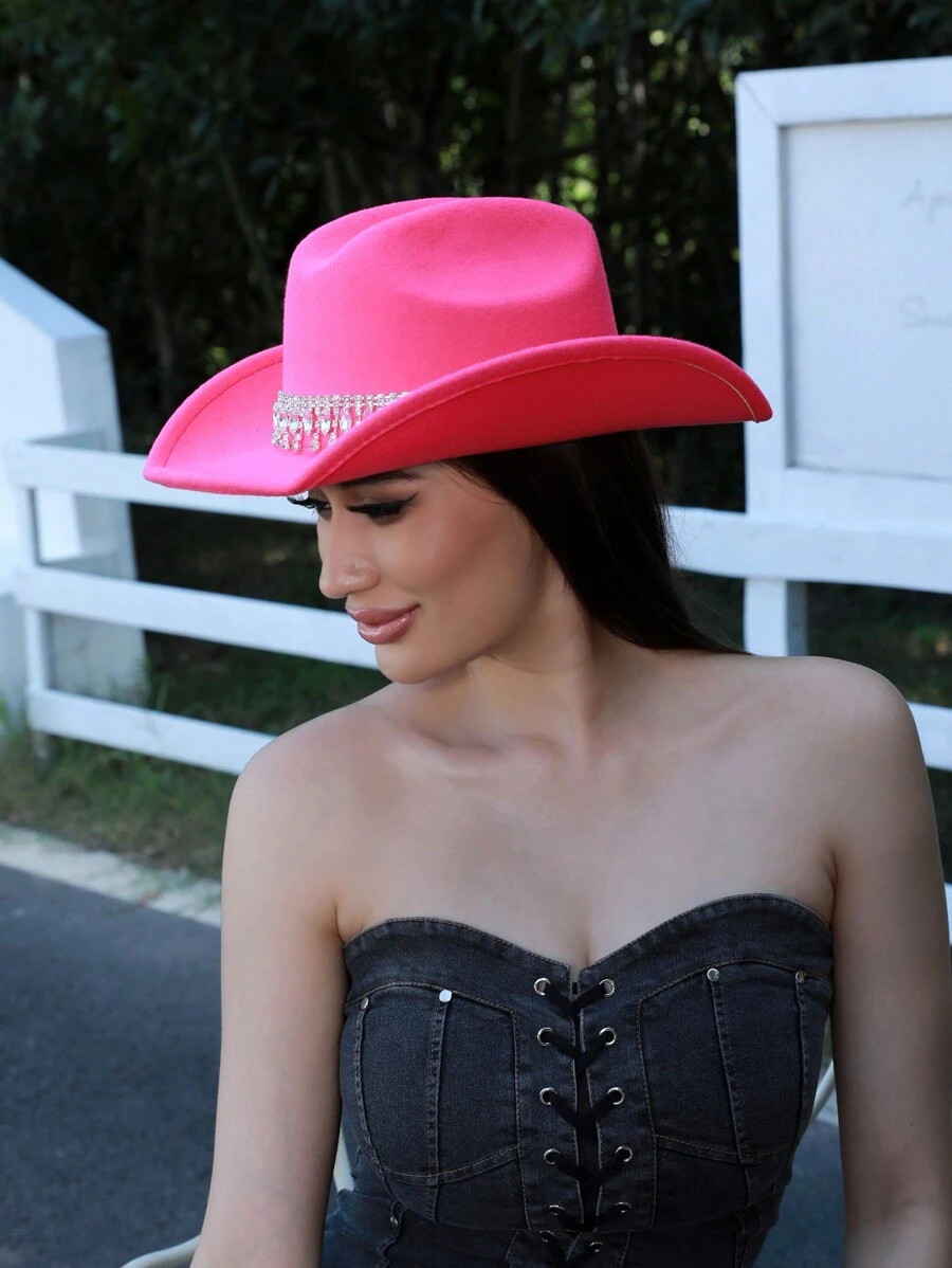 經典滾邊西部牛仔帽,麂皮般的表面處理 - 玫紅色 - 查看 1