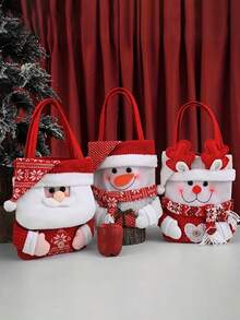 1入聖誕編織收納袋,蘋果和禮物收納手袋,聖誕主題裝飾,派對禮物,聖誕禮品包裝和收納袋,聖誕裝飾