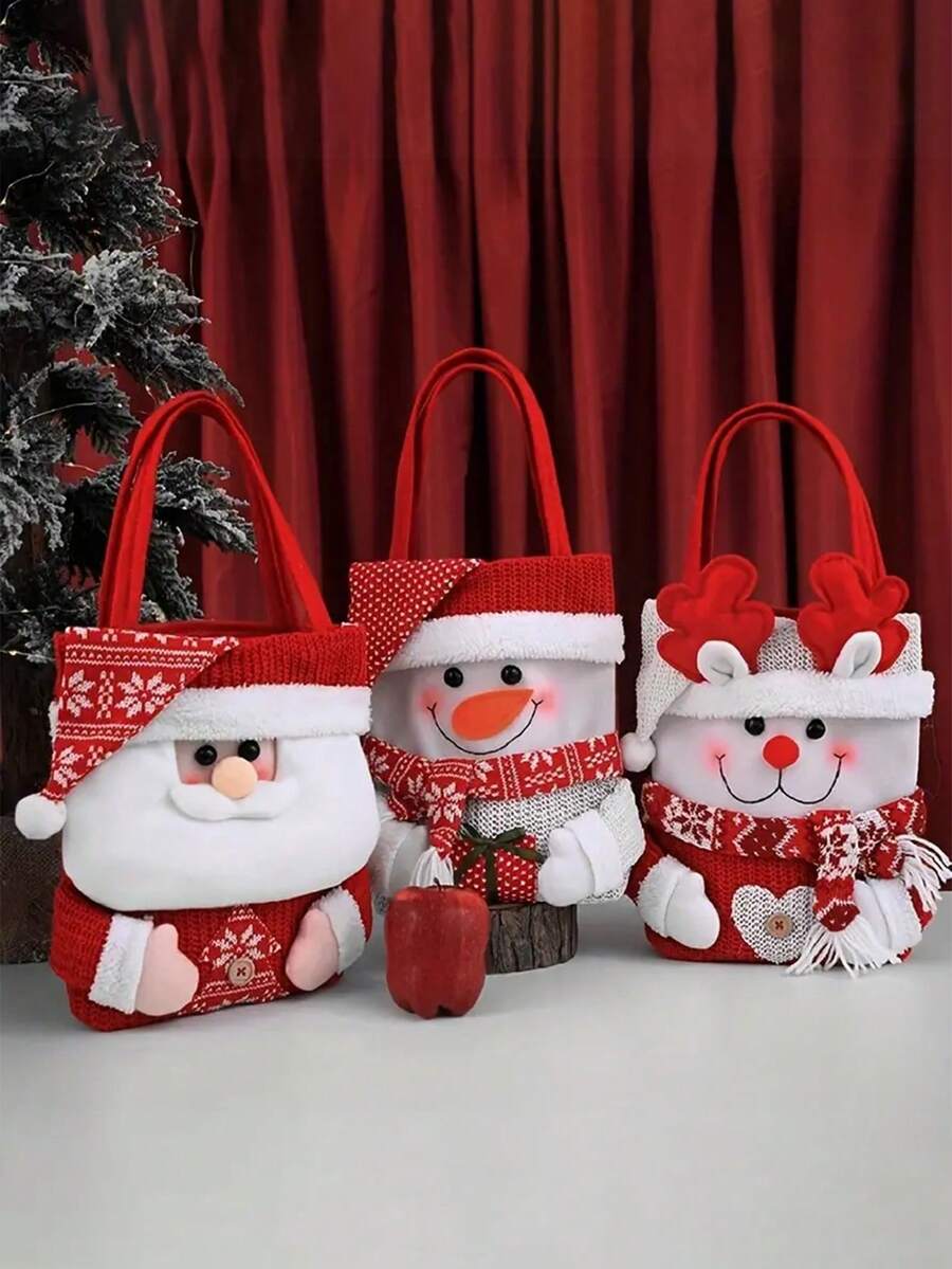 1入聖誕編織收納袋,蘋果和禮物收納手袋,聖誕主題裝飾,派對禮物,聖誕禮品包裝和收納袋,聖誕裝飾