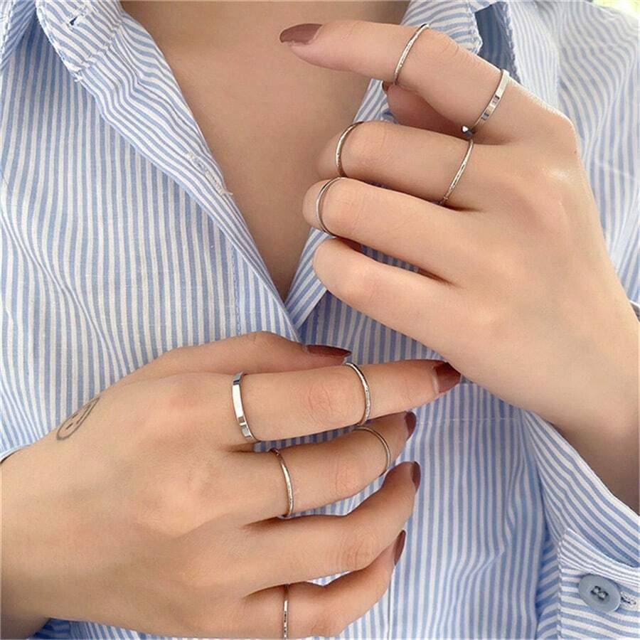 Fashionable And Simple Ten-piece Ring Set Suitable For Daily Wear - Silver - View 1