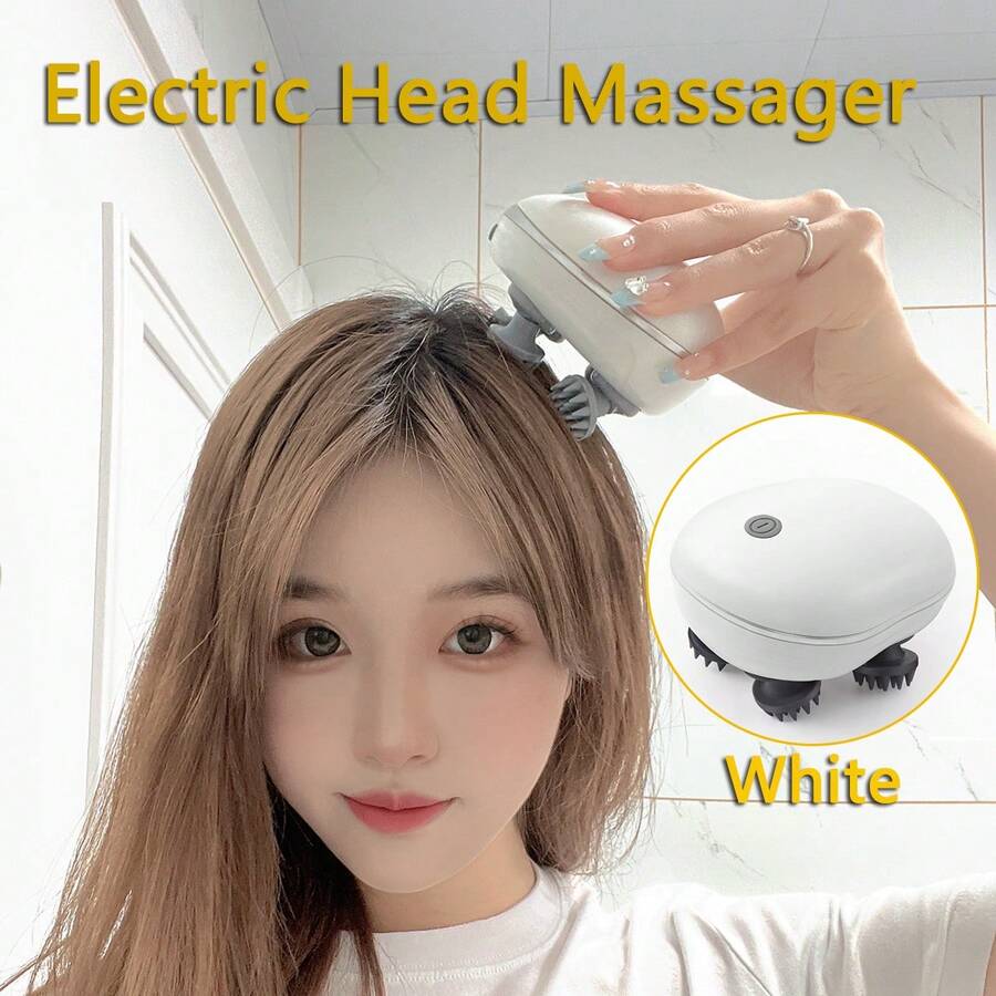 White Handheld Electric Scalp Head Massager - White - View 1