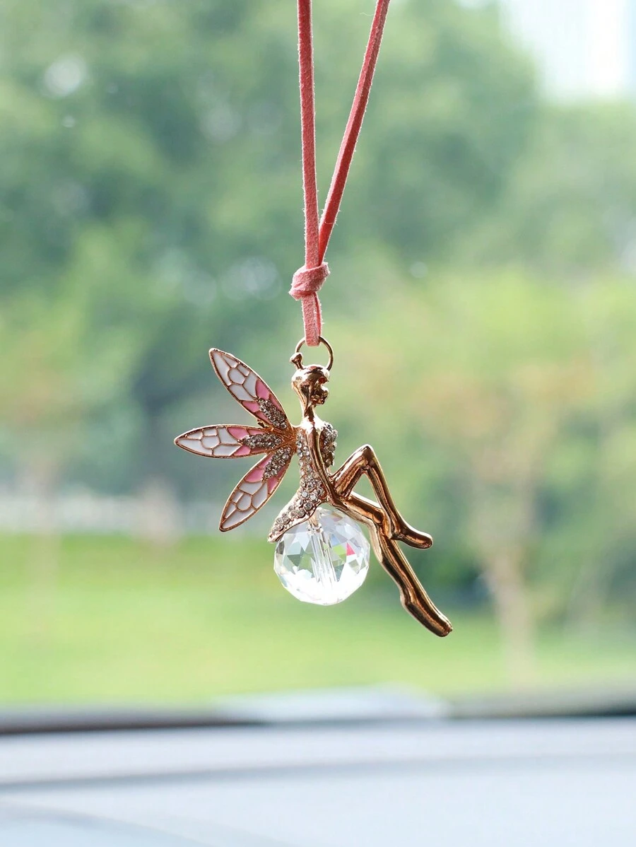 1 pieza Decoración colgante para interior de auto con bola de cristal rosa de hada