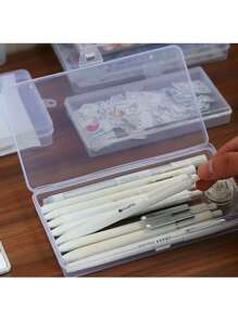 1pc Plastic Transparent Box For Desk Storage Student Stationery Box Large Size Sorted And Organized - Clear - View 3