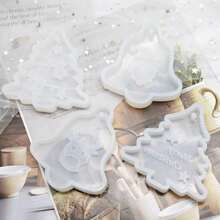 1 件聖誕主題矽膠模具,適用於 Diy 水晶樹脂鹿和聖誕樹形狀的吊牌、蛋糕裝飾、軟糖模具、裝飾品