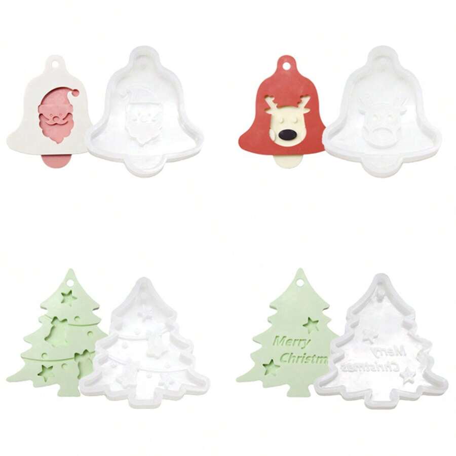 1 件聖誕主題矽膠模具,適用於 Diy 水晶樹脂鹿和聖誕樹形狀的吊牌、蛋糕裝飾、軟糖模具、裝飾品