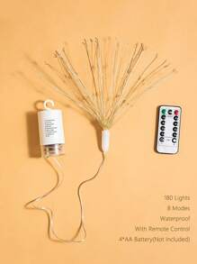 1入組led銅線爆炸煙火串燈,具備8種模式,遙控電池式妖精燈串,適用於聖誕婚禮裝飾掛燈(不包含電池) - 黃色 - 查看 7