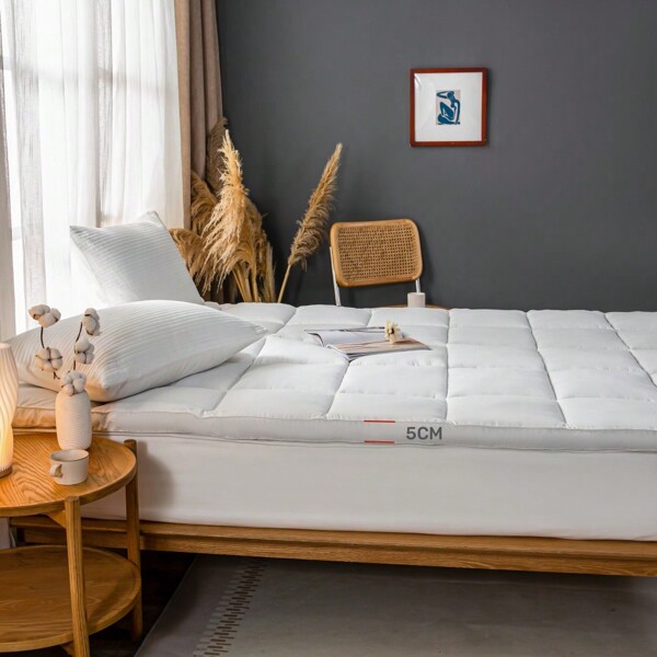 1 Almohadilla De Colchón Acolchada - Funda De Colchón De Otoño E Invierno Para Dolor De Espalda, Protector De Colchón De Ropa De Cama Cálido Con Relleno Alternativo De Plumas Para Todas Las Estaciones, Cubrecolchón Que Se Ajusta A Colchones De 8'' A 20'' Blanco