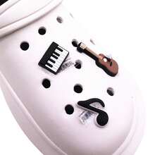 3入組豪華音樂系列pvc鞋扣徽章,可愛的吉他、鋼琴、音符形狀的鞋飾配件,可插入式鞋扣