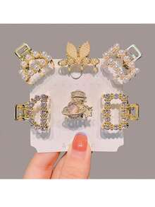 2023 New Arrival Mini Hair Clip For Half Ponytail, With Rhinestone And Pearl Decorations Suitable For Everyday Use - Multicolor - View 2