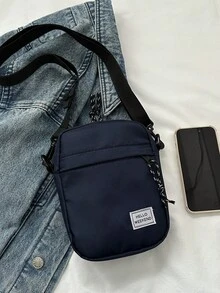 Letter Print Simple Crossbody Phone Bag - Blue - View 3