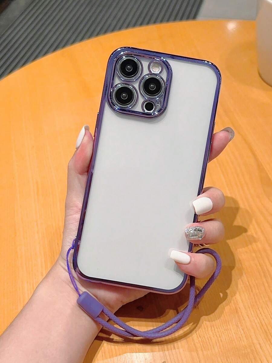 Funda protectora equipada con correa recta con electrochapado, compatible con iPhone - Morado - Ver 1
