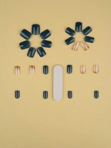 emtog 24pcs Short Square Gold French Sparkly Press-on Nails Set With Blue Accent And Upgrade Formula, Suitable For Work And Daily Wear - Royal Blue - View 5