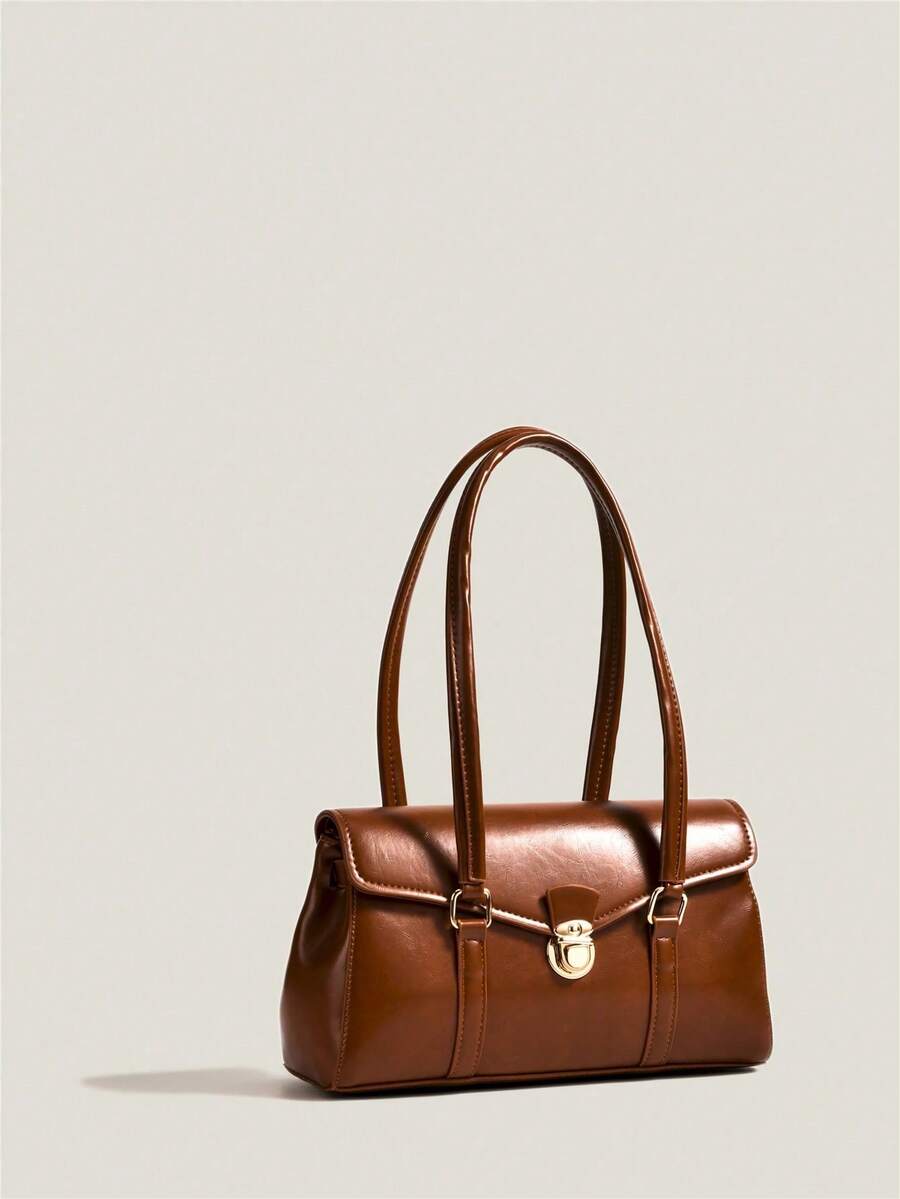 Vintage Solid Color Fashion Shoulder Bag - Brown - View 1