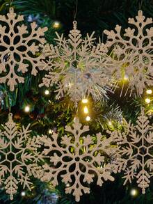 10入組圣誕節裝飾雪花,金色塑料雪花掛繩,節日窗飾,4英寸/10厘米大塑料閃光雪花,冬季室內外圣誕樹窗戶房間裝飾雪花工藝,閃亮的雪花飾品,閃亮的圣誕樹裝飾雪花,適用於婚禮,感恩節,新年派對 - 金色 - 查看 4