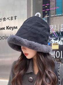 1pc冬季帽子全棉防寒防风蒙古帽民族风盆帽加厚保暖毛绒盆帽 - 黑色 - 查看 4