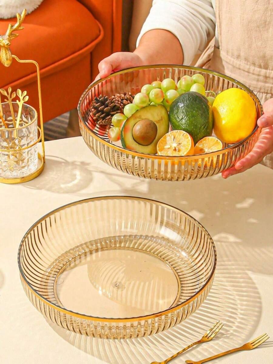 1pc Round Transparent Acrylic Fruit Platter, Suitable For Living Room Fruit Display - Champagne - View 1