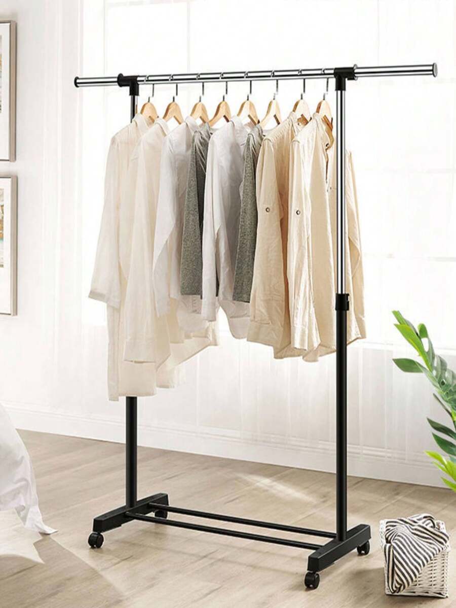 Perchero de UN TUBO para Ropa, Perchero para Ropa Ajustable, Perchero Ajustable Poste Unico, Organizador Estante de Ropa con Ruedas para Colgar Ropa - Negro - Ver 1
