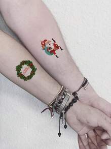 3sheets/set Gift Elf & Deer & Sled & Ivy Pattern Design Tattoo Sticker Suitable For Festivals, Parties, Daily Use - Black - View 4