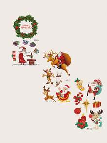 3sheets/set Gift Elf & Deer & Sled & Ivy Pattern Design Tattoo Sticker Suitable For Festivals, Parties, Daily Use - Black - View 5