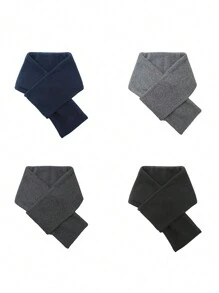 1pc Solid Color Thick Warm Fleece Scarf For Men, Suitable For Winter And Outdoor Daily Wear - Black - View 2