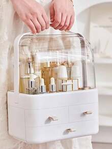 Decorative Stackable Plastic Makeup Organizers For Bathroom Vanity Countertop Cabinet, Easy Access Cosmetic Storage, 3 Drawer Unit - White - View 3