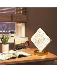 Lámpara de mesa moderna de cristal, luz nocturna con control táctil, lámparas LED contemporáneas, lámpara de mesita de noche regulable sin escalones para dormitorio, sala de estar. - transparente - Ver 2