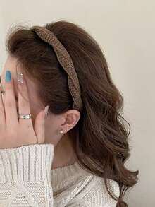 1pc Autumn And Winter Solid Color Wool Braided Twist Headband, Versatile For Commuting - Multicolor - View 3