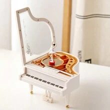 Bonita caja musical de cuerda en forma de piano con figura de bailarina. - Blanco - Ver 2