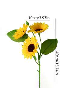 1朵人工向日葵花束,含3朵花頭和絲綢面料 - 黃色 - 查看 6