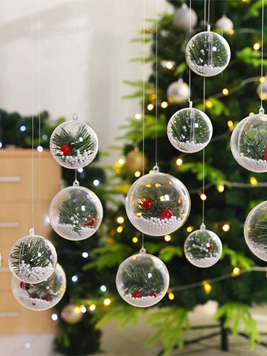 5入組8公分透明塑膠球,中空圓球,節日掛飾適用於聖誕樹、禮物、牆壁,非常適合聖誕派對裝飾