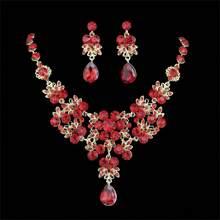 女士婚禮珠寶套裝,時尚奢華鑲嵌鋁合金項鍊和耳環,適用於派對