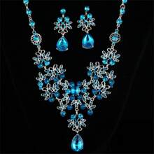 女士婚禮珠寶套裝,時尚奢華鑲嵌鋁合金項鍊和耳環,適用於派對