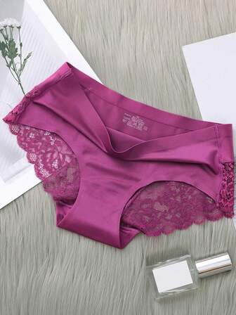 5pcs/set Women's Ice Silk Seamless Lace Low-rise Sexy & Comfortable Triangle Panties Shorts