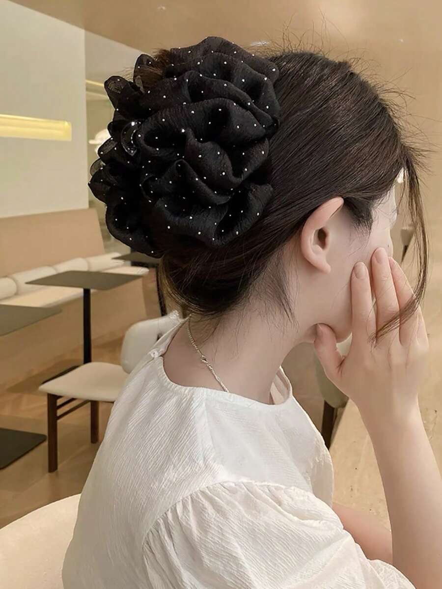 1 Pieza Pinza De Pelo Elegante Con Decoración De Malla De Red Y Diamantes De Imitación Perfecta Para Fiestas Y Celebraciones - Negro - Ver 1