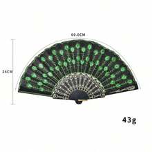 1 件裝女士化妝派對閃光風扇刺繡折疊扇塑膠孔雀扇帶閃光跳舞用