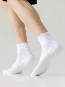 6雙防滑白色緩震運動襪,適用於尺寸37-43,透氣毛巾底中筒襪,適用於自行車,網球,高爾夫和籃球等運動