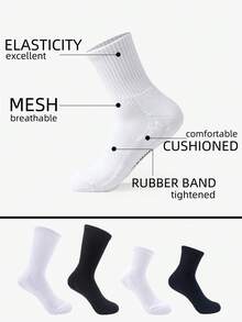 6雙防滑白色緩震運動襪,適用於尺寸37-43,透氣毛巾底中筒襪,適用於自行車,網球,高爾夫和籃球等運動
