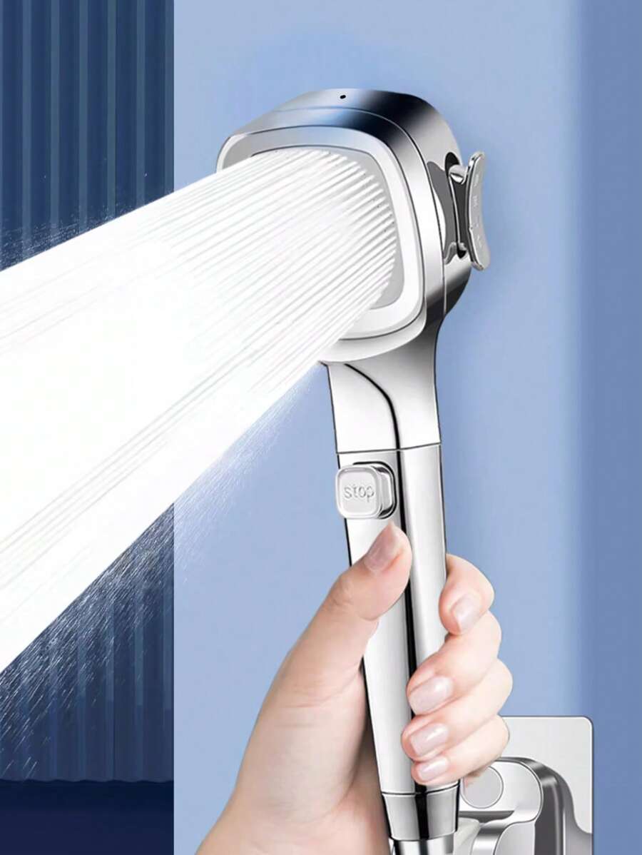 Handheld Pressure Boosting Showerhead With Hose Bracket 4 Modes, Spray