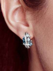 1pair Gorgeous Blue White Cubic Zirconia Paved Elegant Round Decor Earrings Luxury Party Jewelry For Women