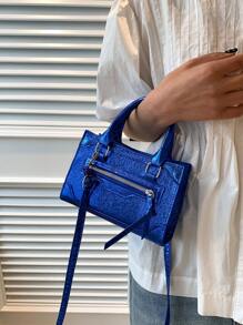 Toamnă și iarnă Nou stil coreean la modă Motocicletă Inspire geantă de mână strălucitoare pentru umăr, geantă mică pătrată pentru femei, casual șic