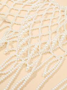 1pc Women's White Faux Pearl Handmade Knitted Body Chain For Dancing Party, Banquet, Fashion Show And Gift - White - View 4