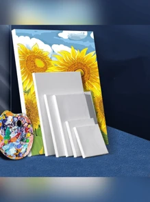 各种白色空白艺术家画布艺术板素色绘画拉伸框架画布用于油画，内部尺寸大号和小号，返校必备品，感恩节、圣诞节、生日万圣节装饰创意礼物，返校，学校用品 - 白色 - 查看 2