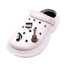 3入組豪華音樂系列pvc鞋扣徽章,可愛的吉他、鋼琴、音符形狀的鞋飾配件,可插入式鞋扣