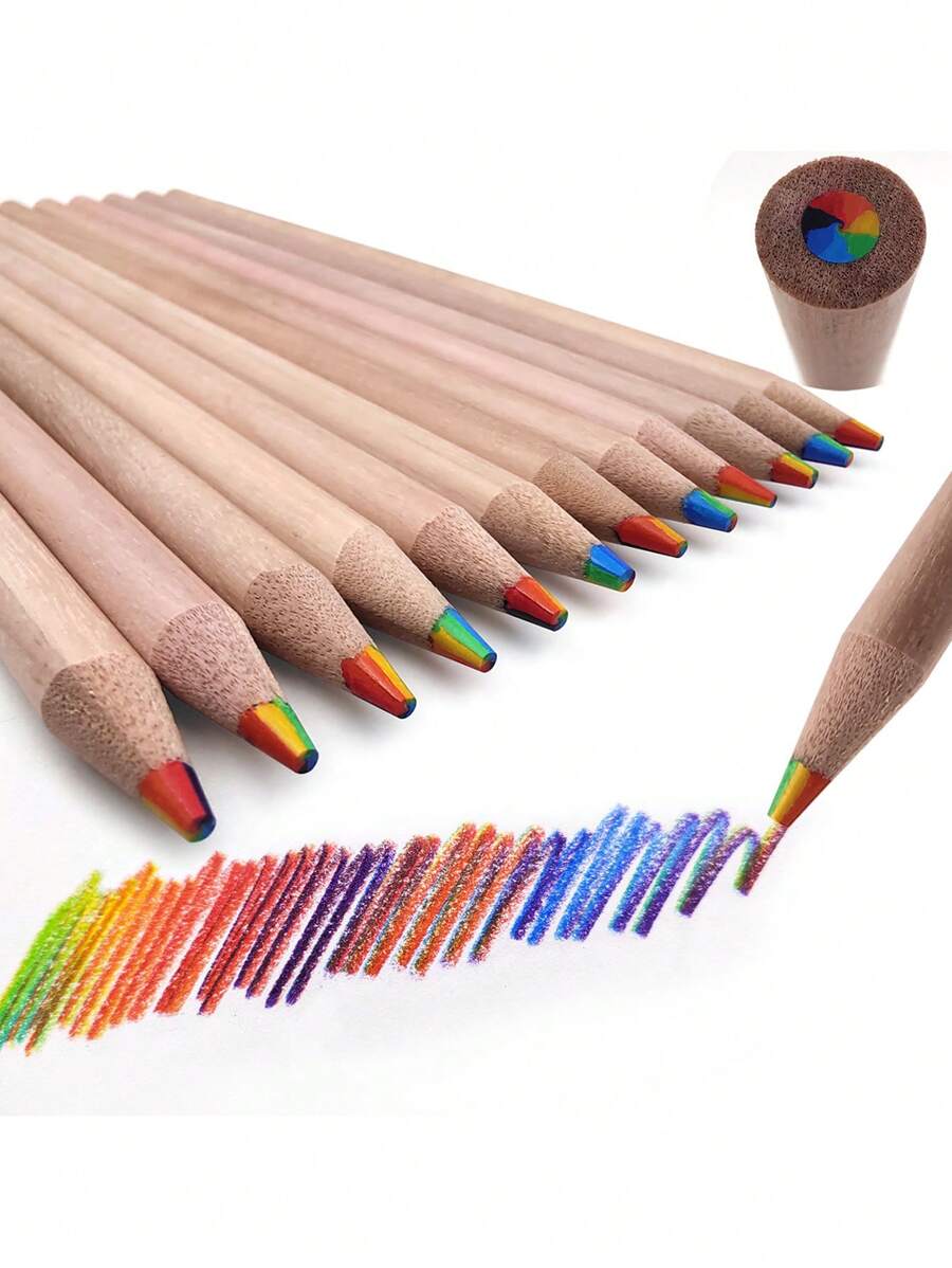 12入組創意厚實天然木質彩虹鉛筆,漸層色適用於diy繪畫 - 彩色 - 查看 1
