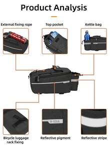 1 件山地和公路自行車後架包,大容量,適合長途旅行,水瓶和工具存儲,絕緣,帶快速拆卸和可調節肩帶,可用作單肩包和斜挎包,快速方便,由尼龍面料製成, 防水耐磨, 黑色
