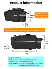 1 件山地和公路自行車後架包,大容量,適合長途旅行,水瓶和工具存儲,絕緣,帶快速拆卸和可調節肩帶,可用作單肩包和斜挎包,快速方便,由尼龍面料製成, 防水耐磨, 黑色