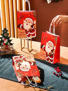 4入組新款聖誕禮品袋,紙質手提袋,禮物包裝袋,聖誕卡通紙袋帶手柄